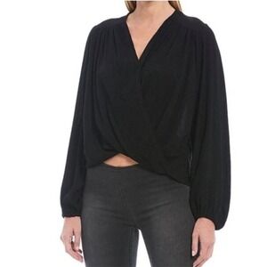 Free‎ People Check On It Draped Wrap Top Hi-Low long sleeve Viscose Black Sz M